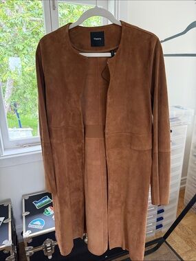 Theory Cognac Suede Long Coat